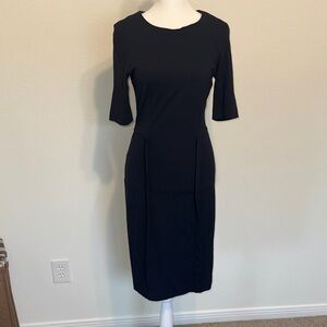 COS Dark Navy Stretchy Pencil Shift Crew Neck Midi Dress Size XS